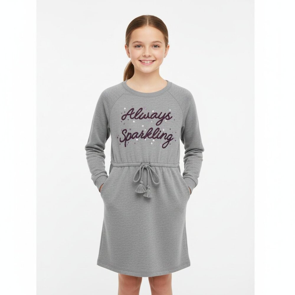 Wonder Nation Girls’ “Always Sparkling” Long Sleeve Dress – Size L (10/12)